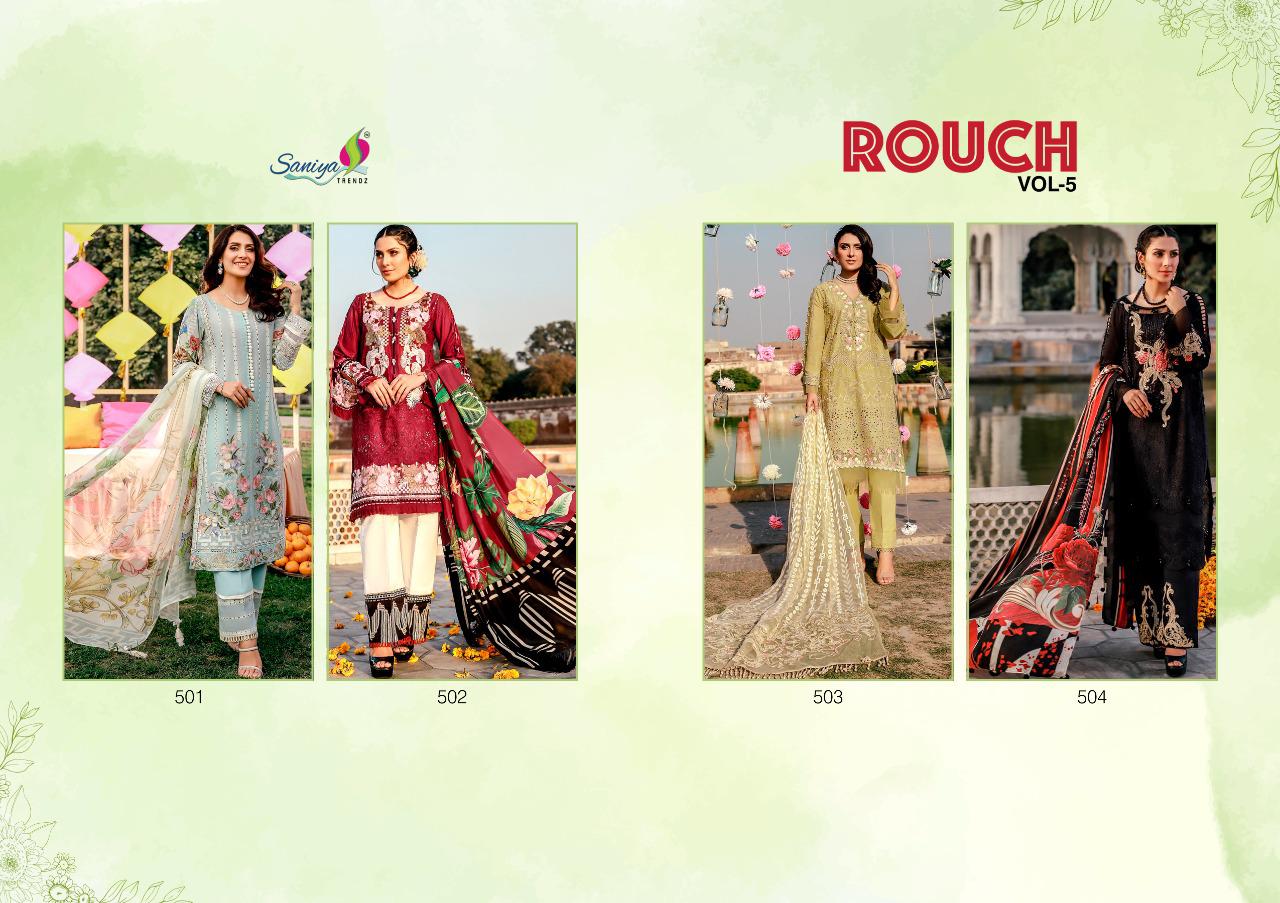 Saniya Rouche 5 pure cotton heavy embroidered digital printed chiffon butterfly net Classy Look Letest Fancy Desginer  Pakistani Suits Collection